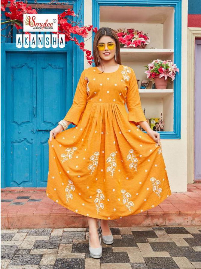 Smylee Akansha Rayon Printed Regular Wear Anarkali Kurti Collection